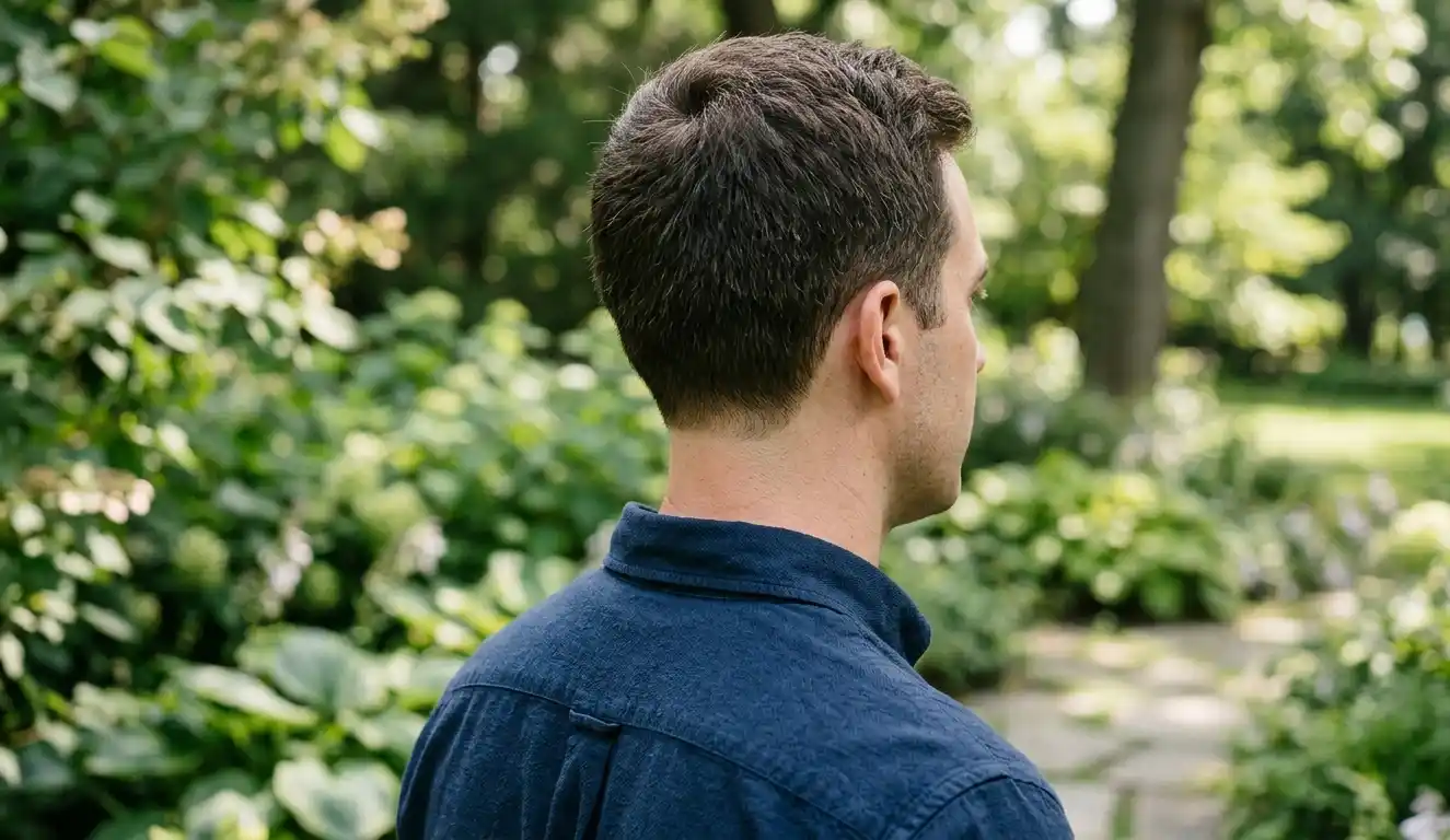 Back and side view of a man showing a clean neckline and well-maintained haircut.